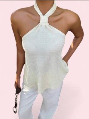 Women’s Cream Halter Neck Knit Tank Top